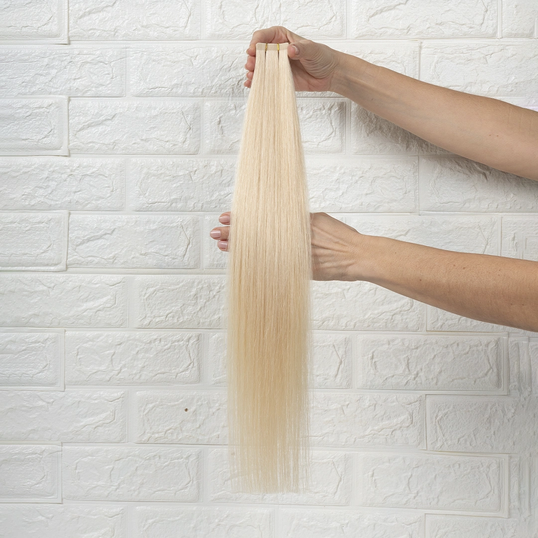 Tape Hair Extensions Ίσια Remy 9A - 53εκ. – Ξανθό Πολύ Ανοιχτό