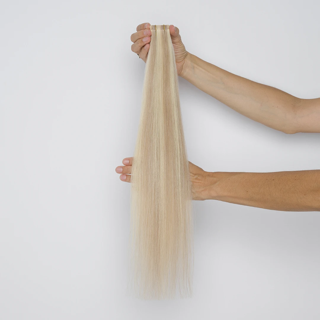 Tape Hair Extensions Ίσια Remy 8A 53 Εκατοστά Ξανθό Σκούρο Ξανθό Πλατινέ